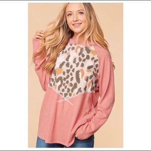 (2️⃣ LEFT) Pink Animal Print Hooded Top